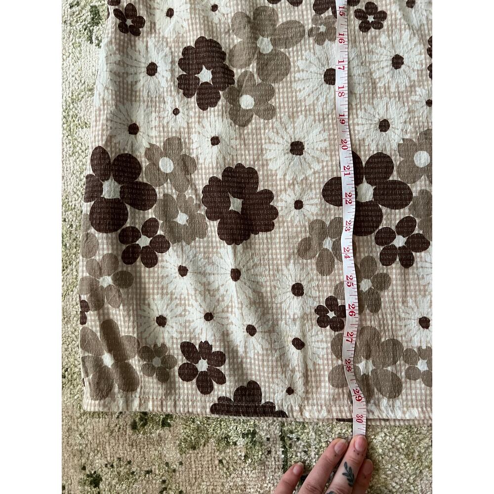 Vintage 90s Brown Floral Shift Dress | Mod Daisy Print Mini Dress - Picture 5 of 6